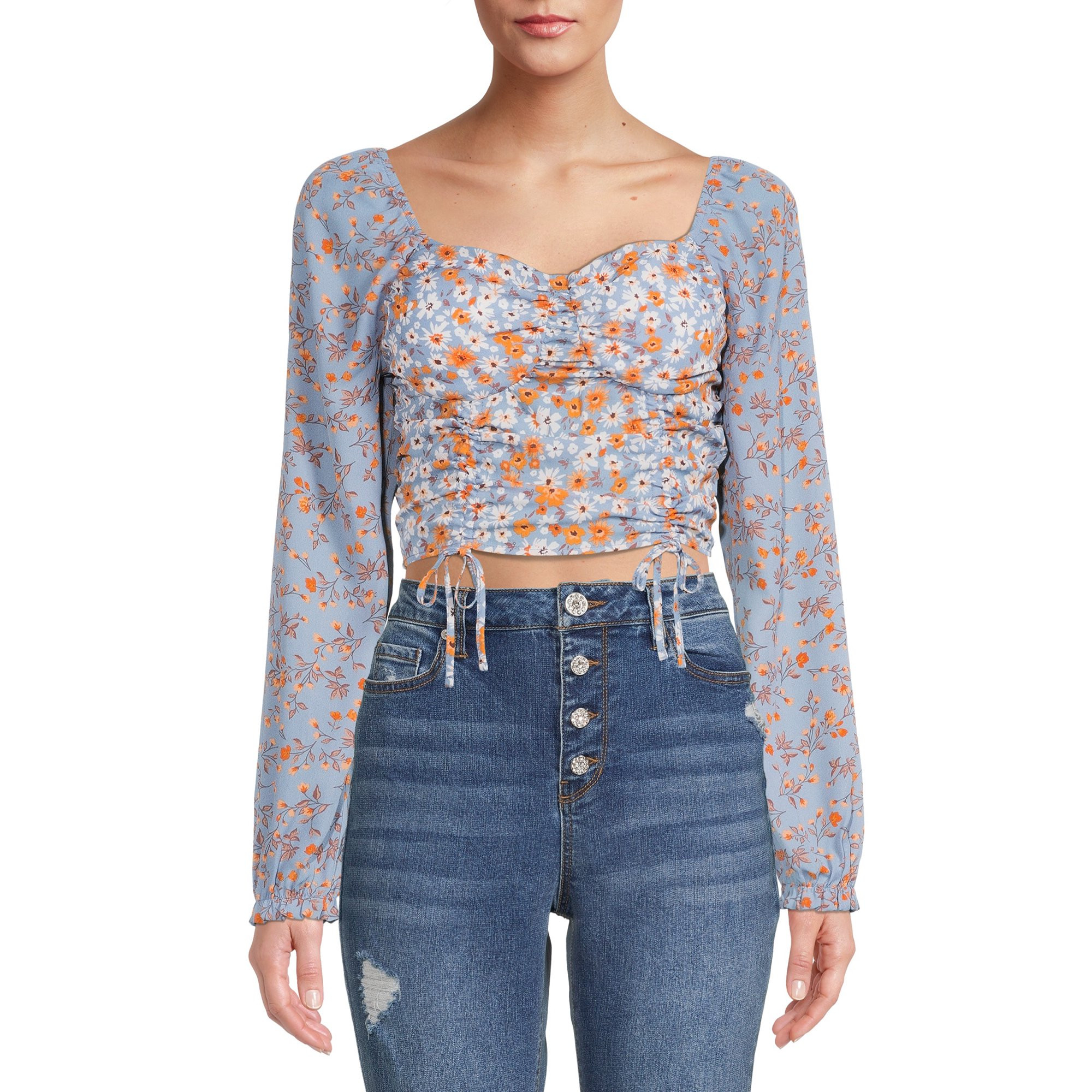 Madden NYC Junior's Shirred Print Peasant Top | Walmart (US)