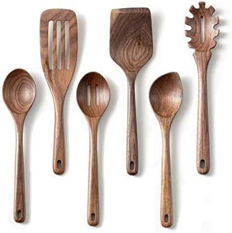 12 inch Black walnut Wooden spoons for cooking, 6 PCES Long Handel Wooden Spoons, Natural Black w... | Amazon (US)