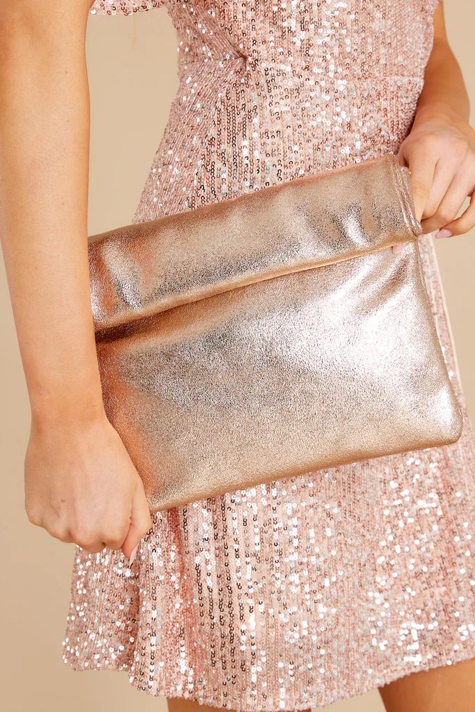 Putting In The Work Metallic Rose Gold Clutch | Red Dress 