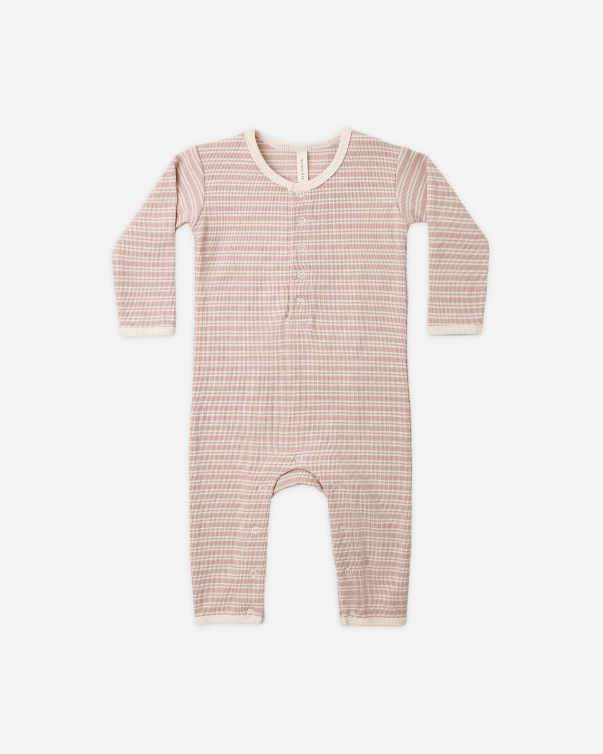 Ribbed Baby Jumpsuit Dusty Rose Microstripe | Rylee + Cru