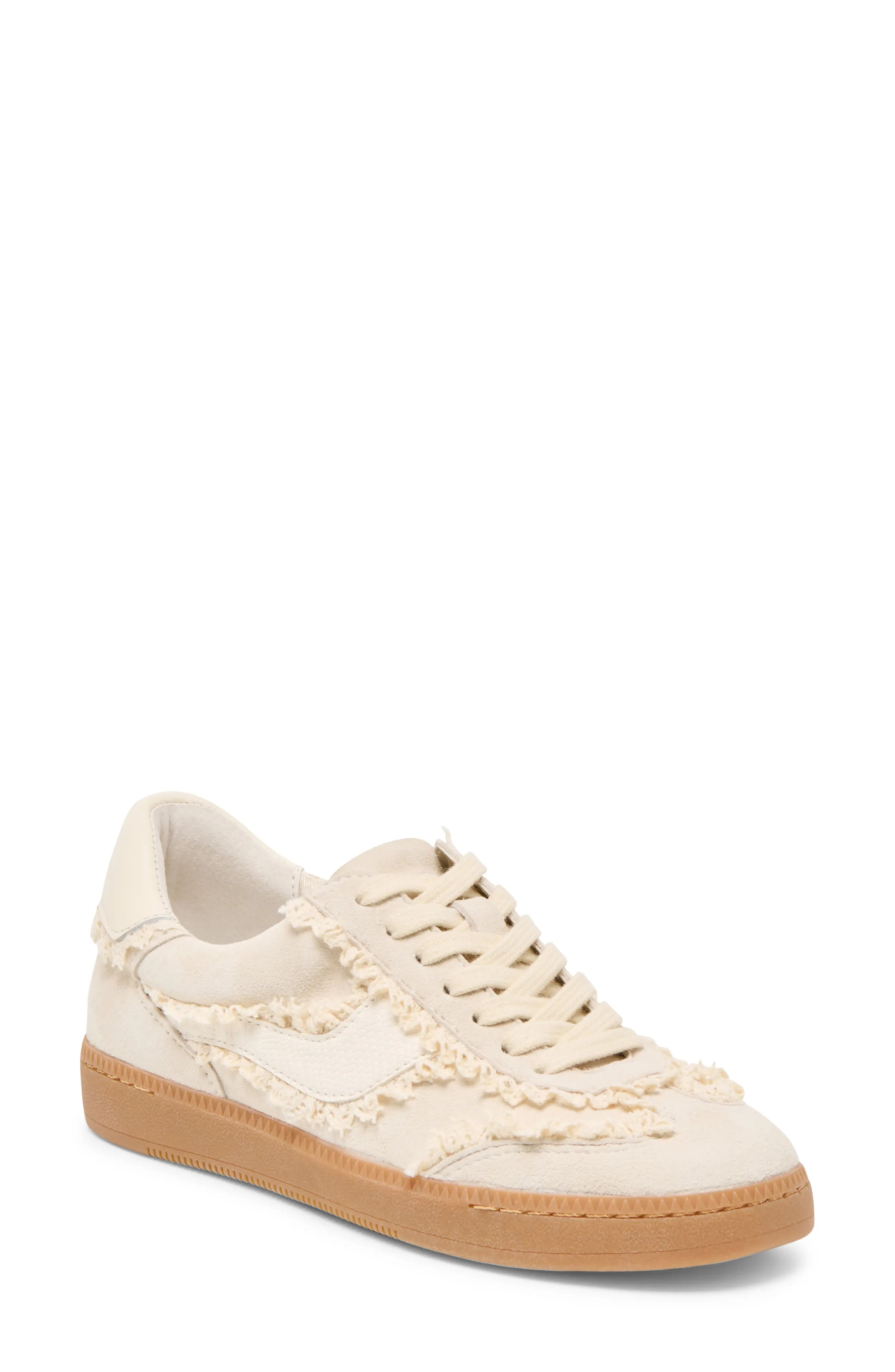 Dolce Vita Notice Lace Trim Sneaker in Ivory Suede at Nordstrom, Size 7 | Nordstrom