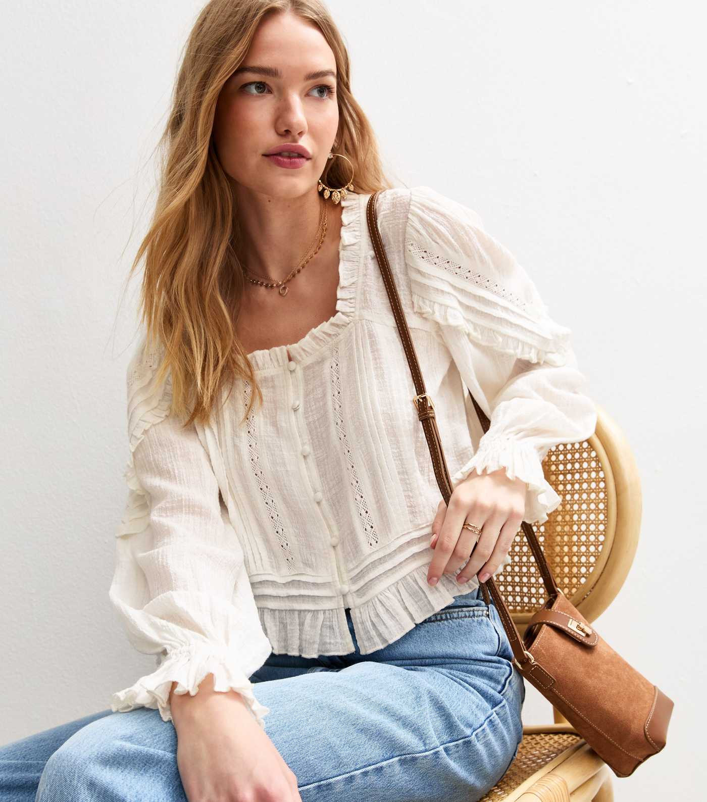 Off White Pintuck Long Sleeve Crop Top | New Look | New Look (UK)