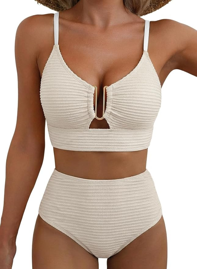 Herseas 2 Piece Bikini Set U-Wire Cutout Popular Swimsuit High Waisted Textured 2026 Summer Beach... | Amazon (US)