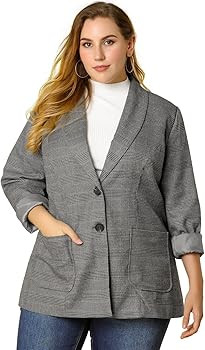 Agnes Orinda Plus Size Plaid Blazer for Women Lapel Jacket Work Office Single Breasted Blazers | Amazon (US)