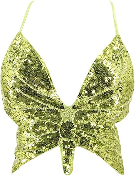 Mocure Women's Shimmer Sequin Crop Top Low-Cut Tube Top Butterfly Rave Tank Vest Top | Amazon (US)
