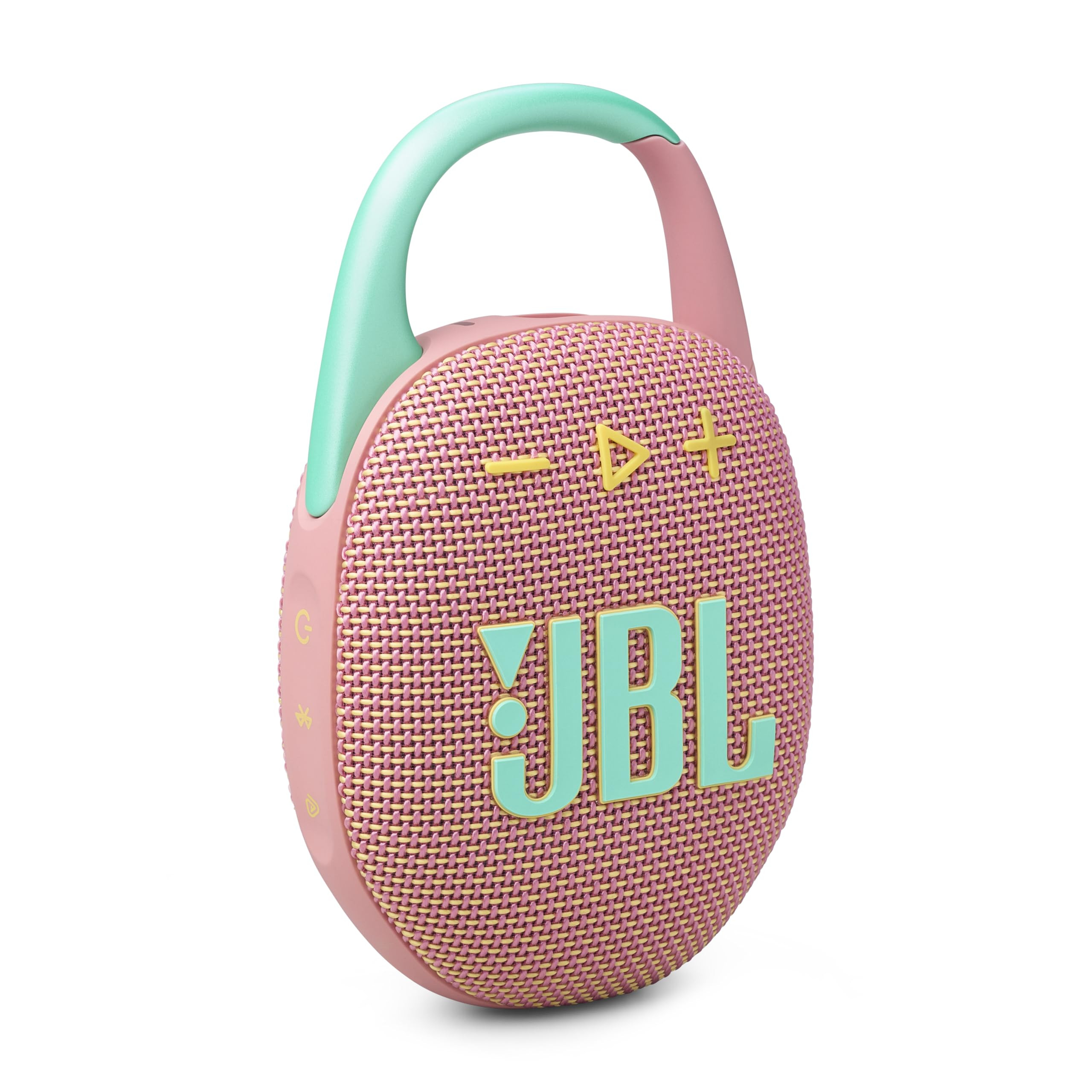 JBL Clip 5 - Ultra-Portable, Waterproof & Dustproof Bluetooth Speaker, Big Pro Sound with Punchy bass, Integrated Carabiner, Up to 12 Hours of Play, Made in Part with Recycled Materials (Pink) | Amazon (US)