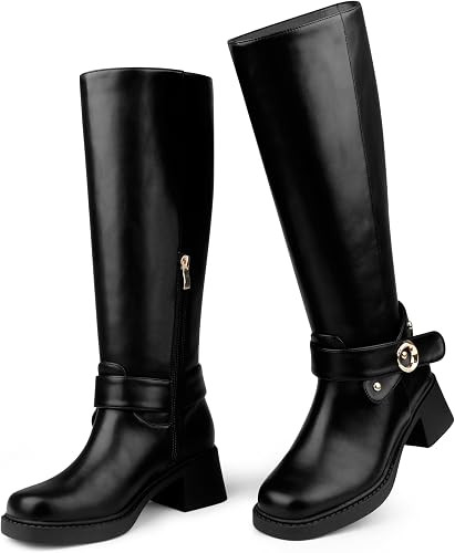 Women's Slouchy Fold Over Boots Suqare Toe Mid-Calf Booties Low Heel | Amazon (US)