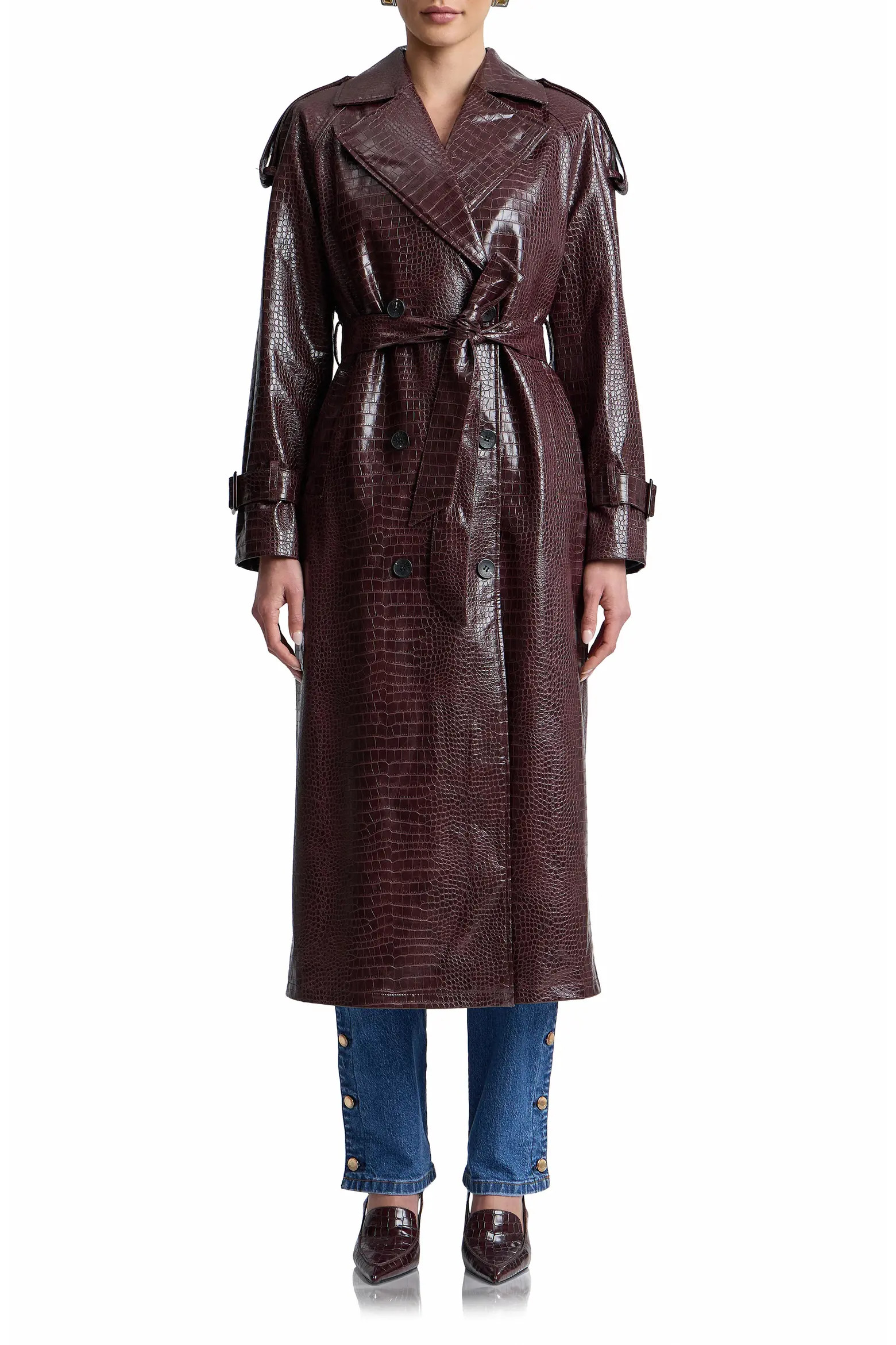 Avec Les Filles Croc Embossed Faux Leather Maxi Trench Coat (Women) | Nordstrom | Nordstrom
