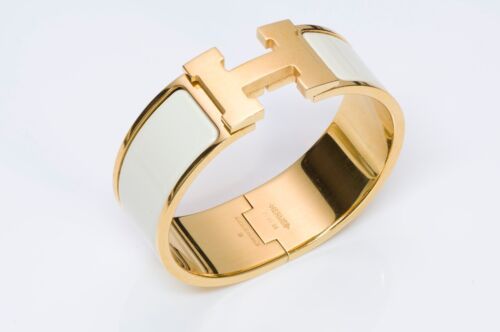 HERMES Paris Wide Gold Plated White Enamel Clic Clac Bangle Bracelet PM  | eBay | eBay US