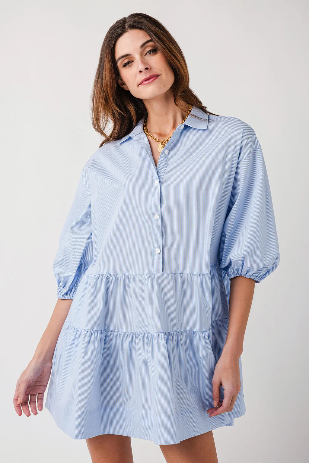 Elan 3/4 Sleeve Collared Tiered Dress | Social Threads