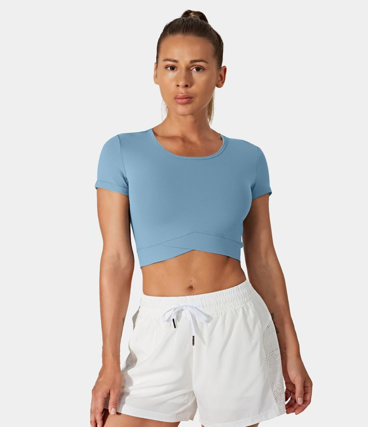 Softlyzero™ Plush Crossover Hem Cropped Sports Top | HALARA