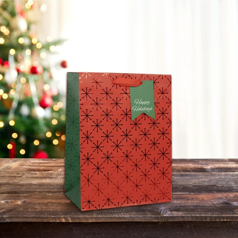 Medium Red and Green Stars Christmas Paper Gift Bag, 7.5" x 4.5" x 9.88", by Holiday Time | Walmart (US)