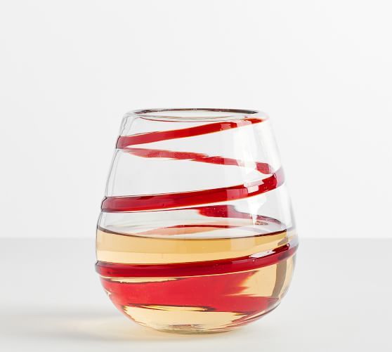 Red Ribbon Handmade Recycled Stemless Wine Glasses | Pottery Barn (US)