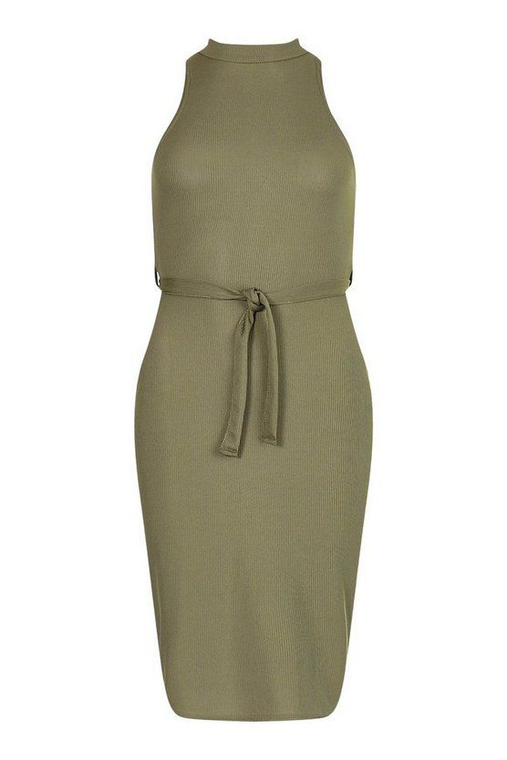 Petite Long Sleeve High Neck Belted Midi Dress | Boohoo.com (US & CA)