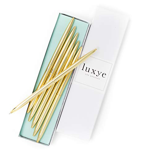 Gold Pens with Black Ink | Luxury Ballpoint Gold Pen Set of 6 in Glossy White Gift Box | Gold Office Supplies for Women Men - Slim Nice Pens for Writing (Gold/Black Ink) | Amazon (US)