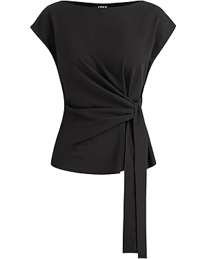 CIDER Women Oversized Top Boat Neck Stripe Knotted Short Sleeve Blouse Summer Shirts | Amazon (US)
