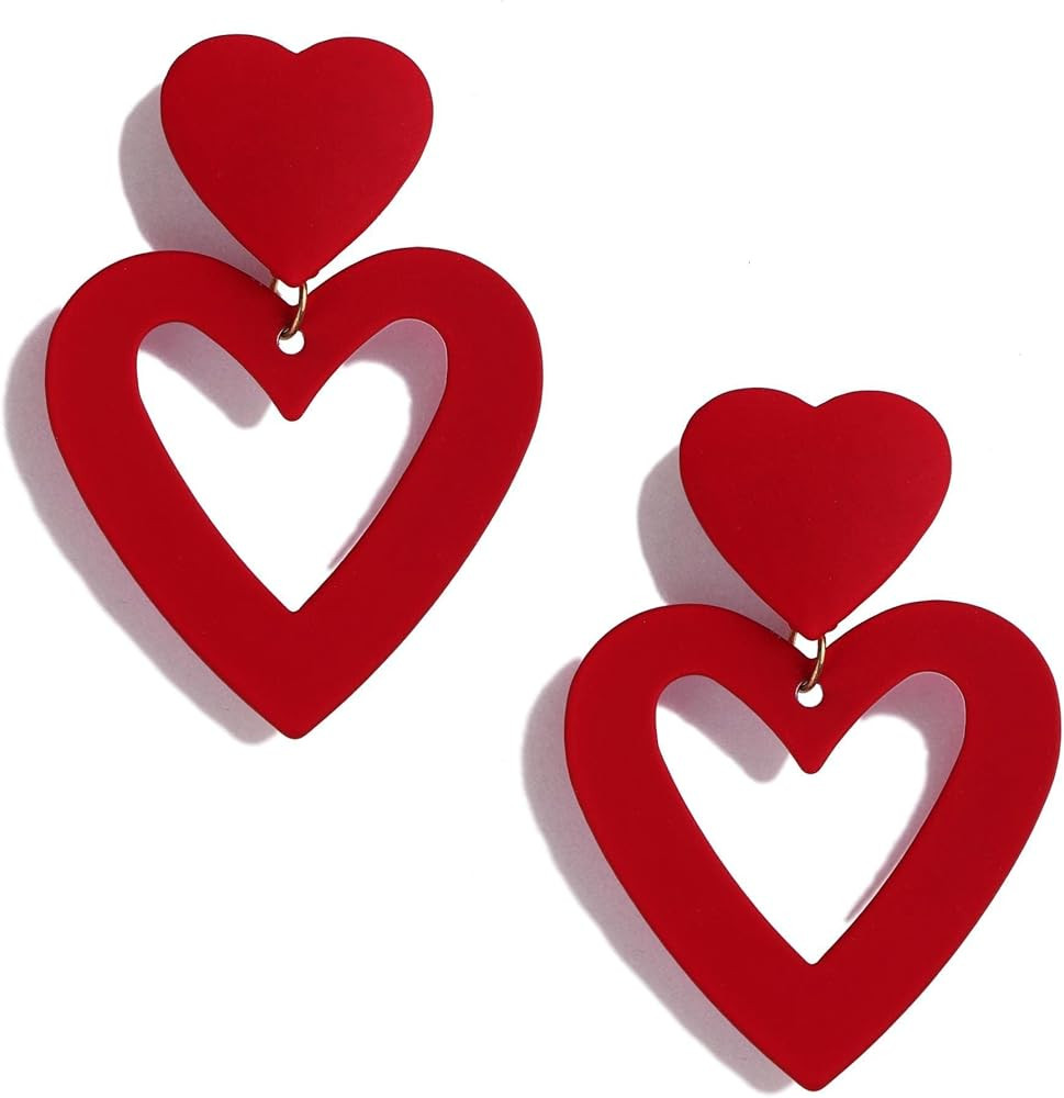 Double Heart Earrings Dangling Heart Drop Earrings For Women Love Heart Dangle Earrings Birthday ... | Amazon (US)