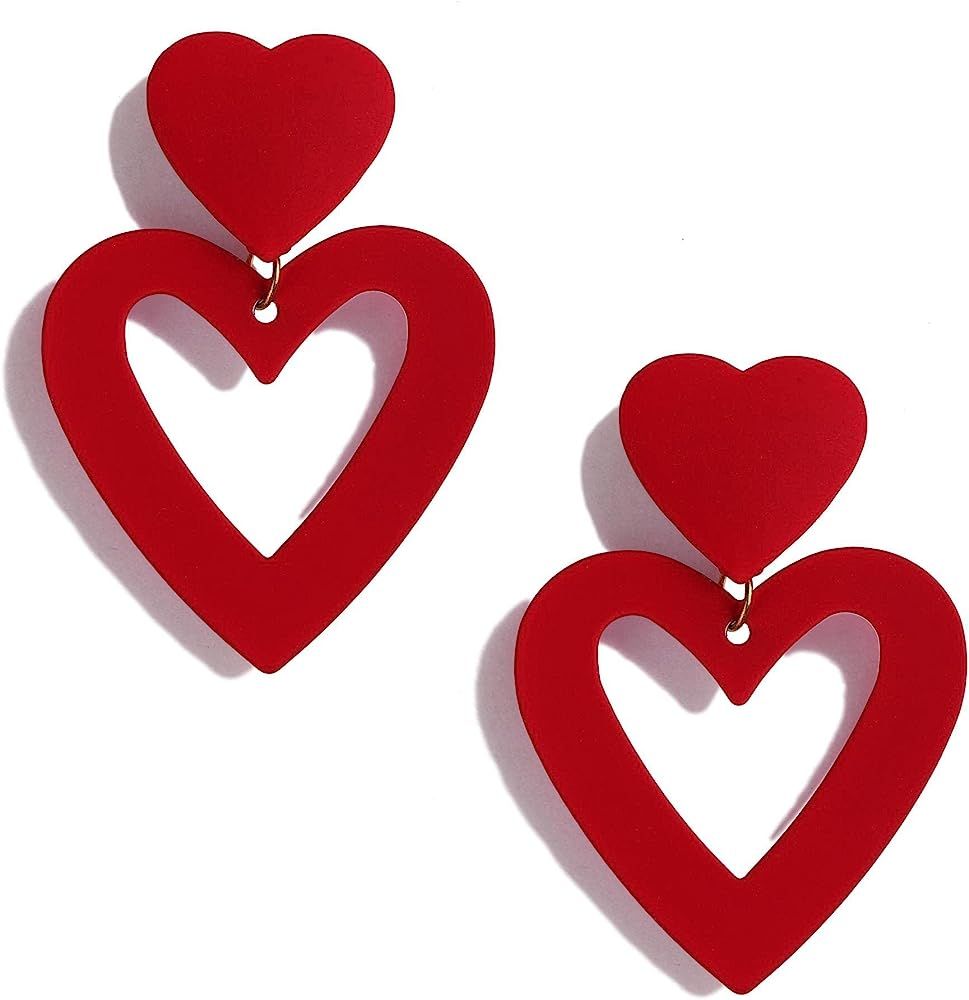 Double Heart Earrings Dangling Heart Drop Earrings For Women Love Heart Dangle Earrings Valentine... | Amazon (US)