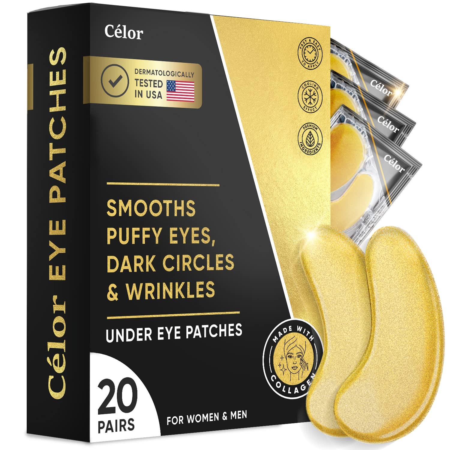 CÉLOR Under Eye Patches (20 Pairs) - Golden Eye Mask with Amino Acid & Collagen, Cooling Eye Car... | Amazon (US)