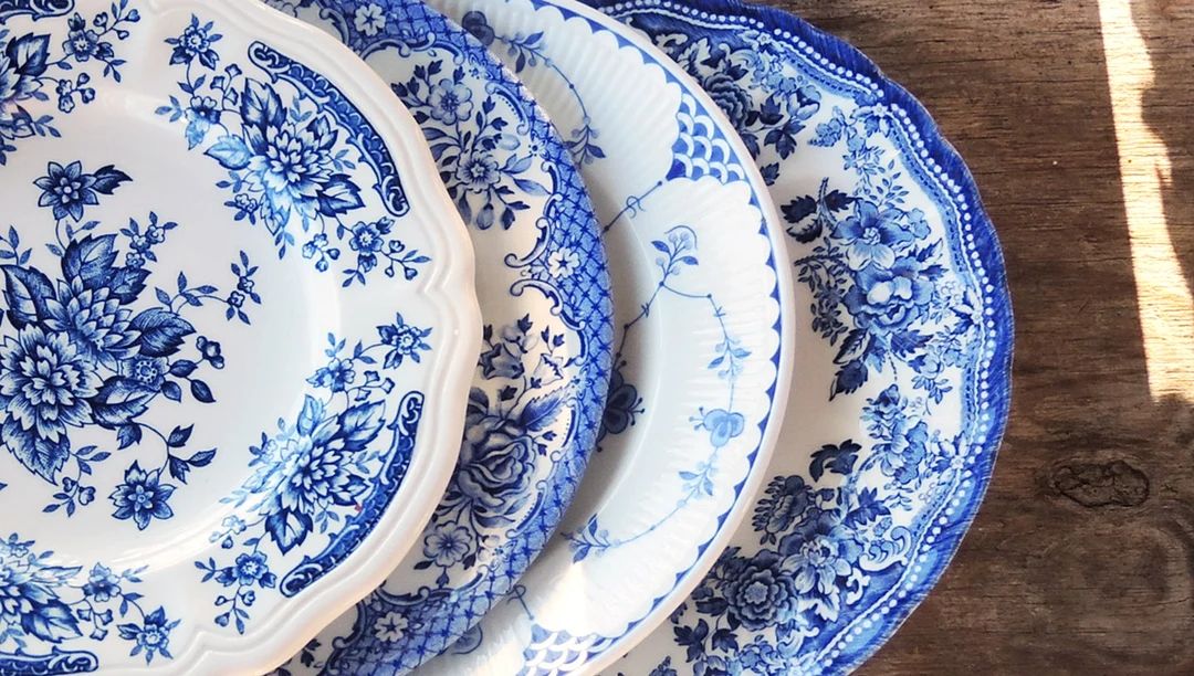 Mismatched Blue and White China Salad Plates Set of 4 Blue Transferware China Plates Bridal Lunch... | Etsy (US)