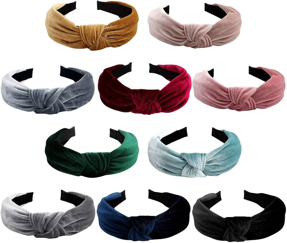 Jaciya Headbands for Women 10 Pack Velvet Knotted Turban Headband Wide Hairbands Girls Hair Acces... | Amazon (US)