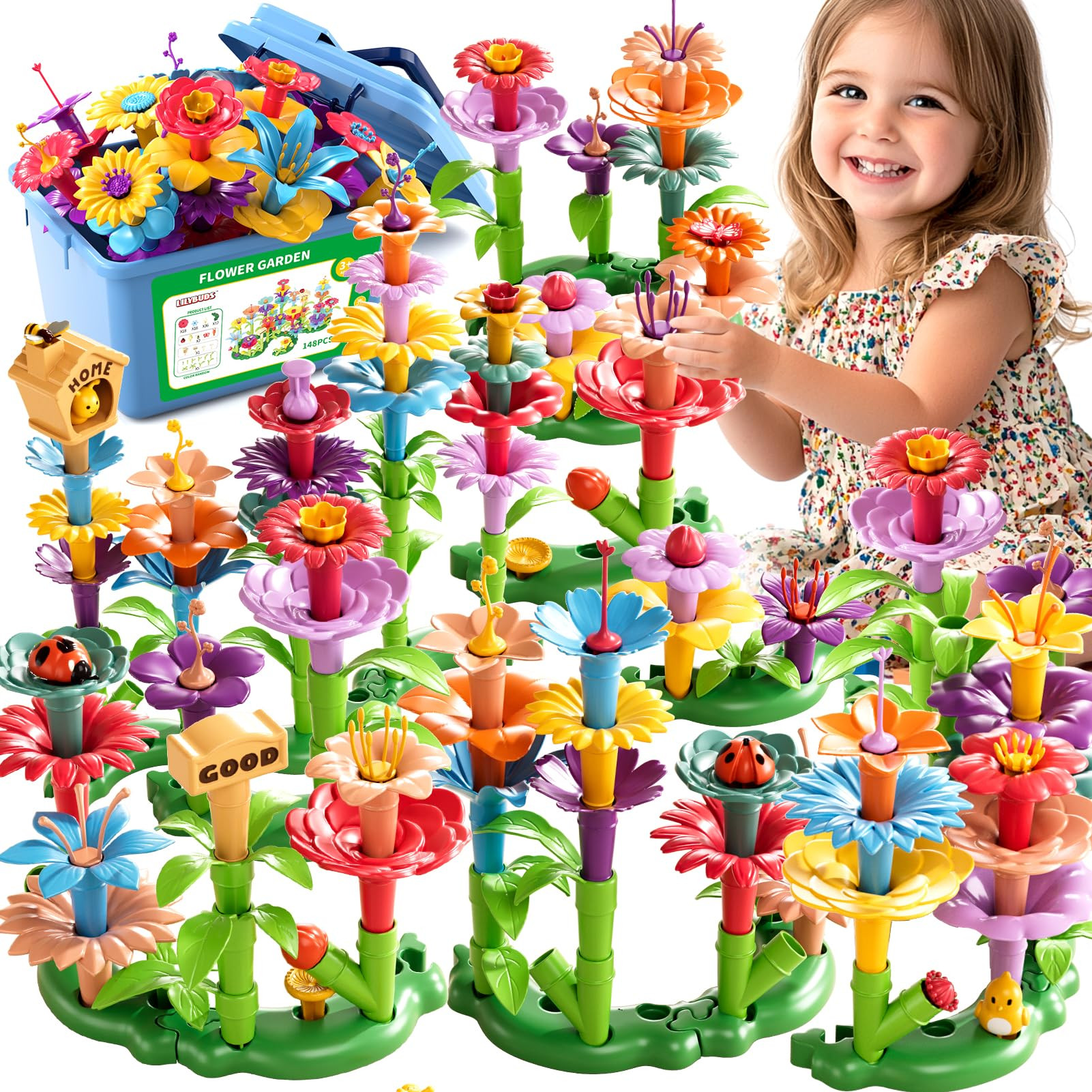 148 Pcs 3 Year Old Girl Gifts,Flower Garden Building Toy Set Toddlers Toys Gifts Best Educational... | Amazon (US)