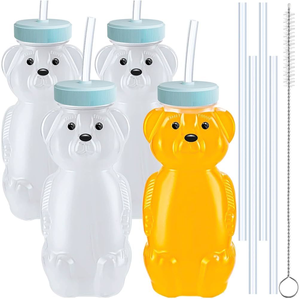4 PCS Honey Bear Straw Cup, Baby Straw Cups with 8 Flexible Straws and 1 Straw Brushes, 8oz Speci... | Amazon (US)