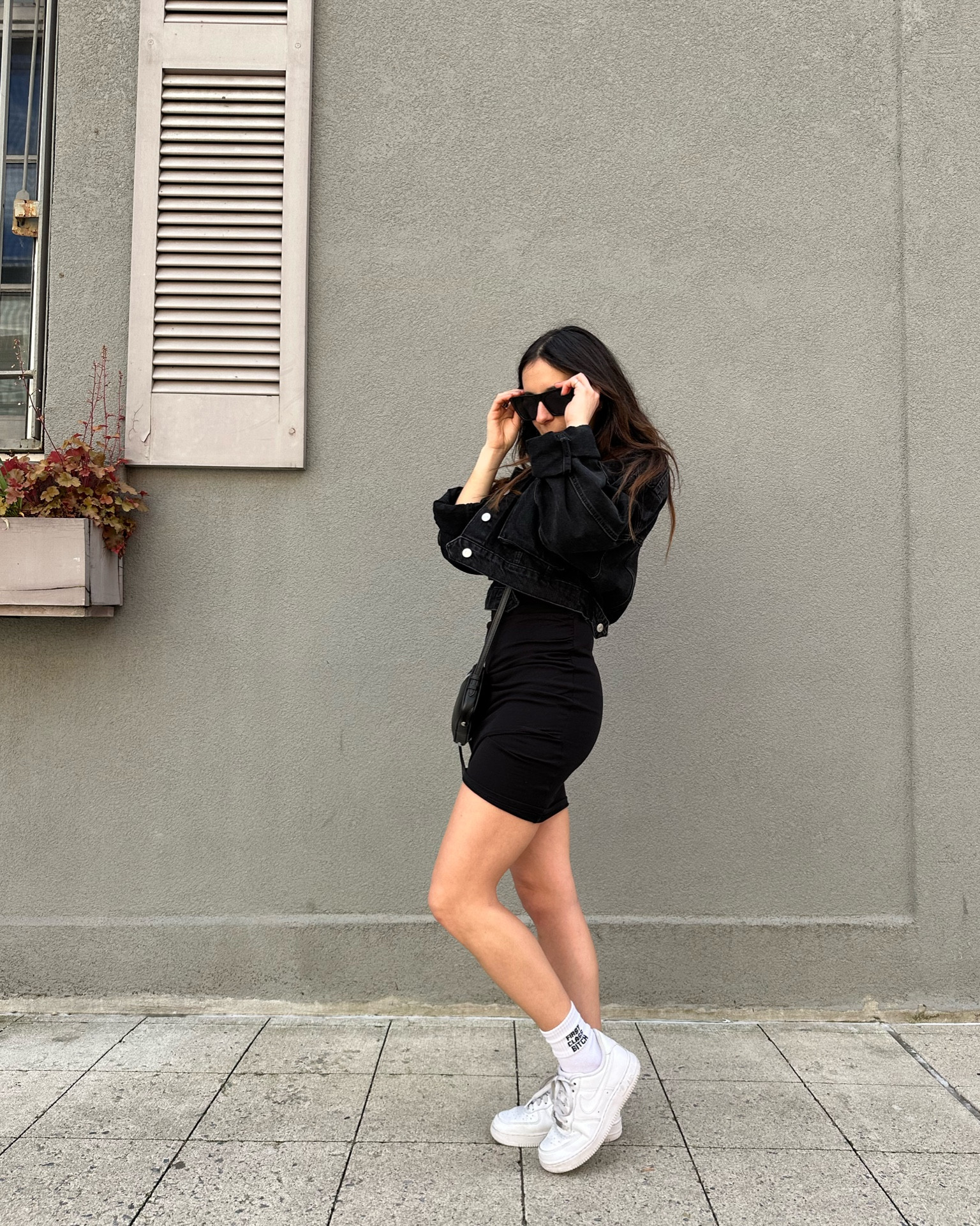 Spring outfit inspo with the perfect little black dress and cropped denim jacket 
