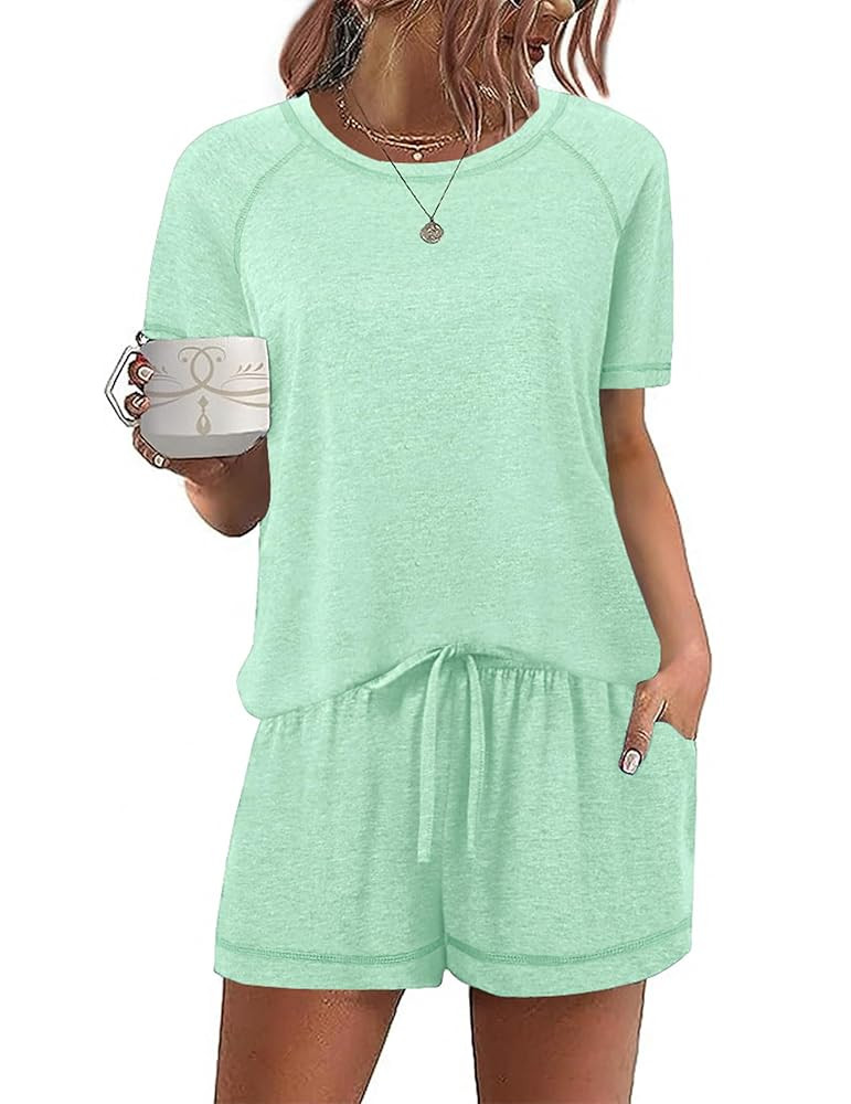 Ekouaer Womens Pajama Sets Short Sleeve Tops and Shorts Lounge Set 2 Piece Soft Pjs Sleepwear | Amazon (US)