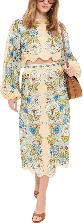 ksotutm Skirt Sets Women 2 Piece Outfits Floral Print Shirt Top Midi Skirt Summer Boho Beach Vaca... | Amazon (US)
