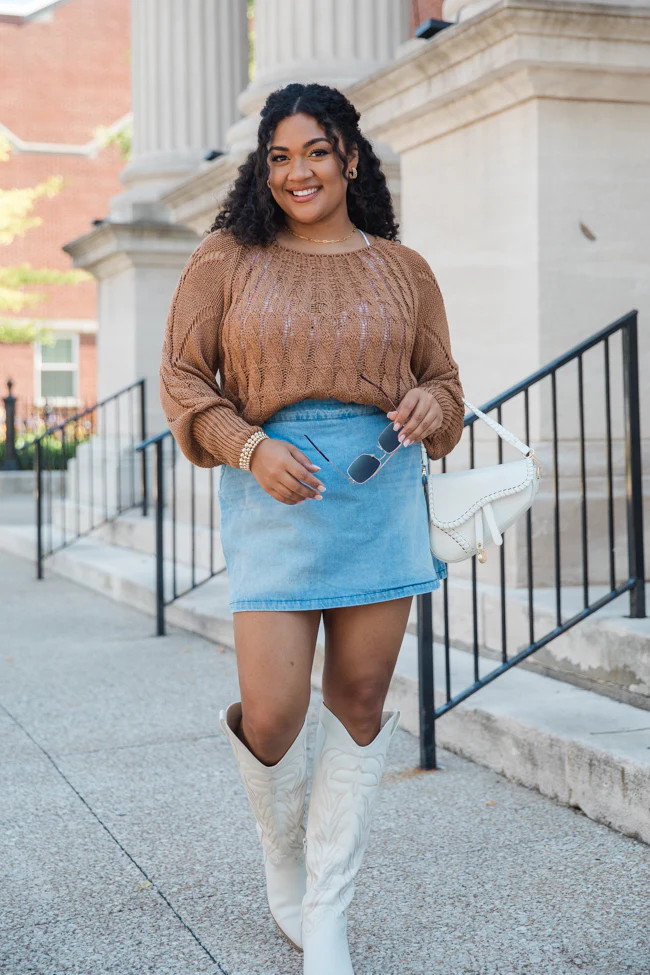 I'm Just Me Brown Cable Knit Lightweight Sweater SALE | Pink Lily