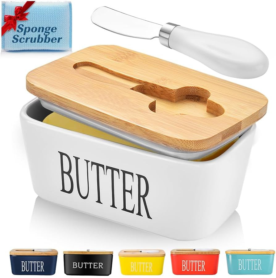 Butter Dish with Lid, Large Butter Container for Countertop, Ceramic Butter Holder for Counter, B... | Amazon (US)