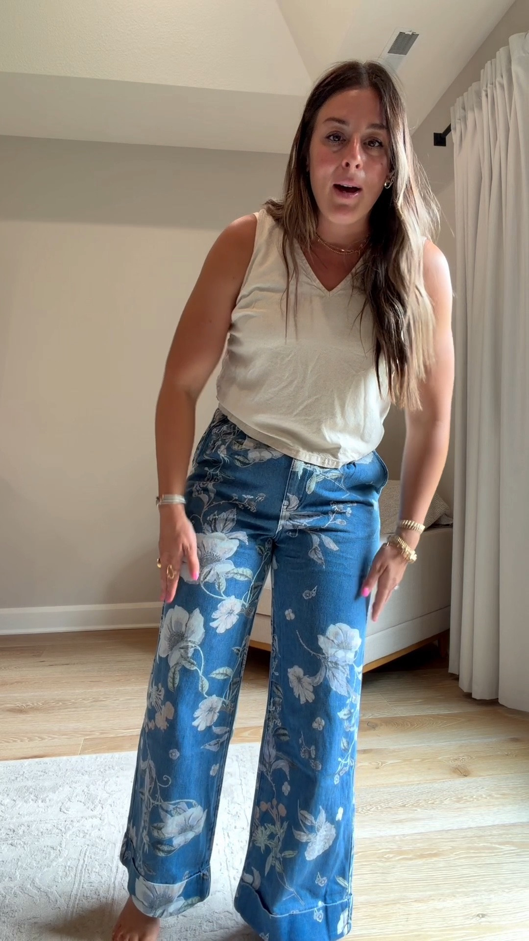 Wearing size 8 , floral printed jeans
