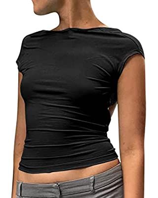 Women's Sexy Backless Short Sleeve Crop Top, Cut Out T-Shirts, Fairycore Grunge Tees, Tops, 90s E... | Amazon (DE)