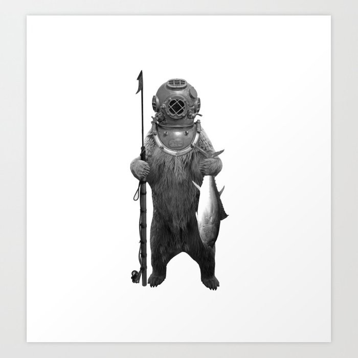 Harpoon Fishing Bear Art Print | Society6
