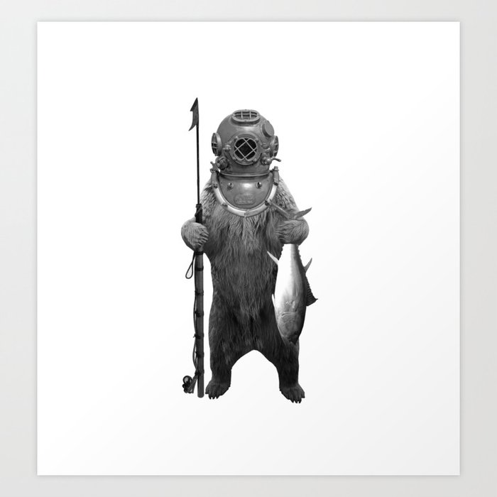 Harpoon Fishing Bear Art Print | Society6