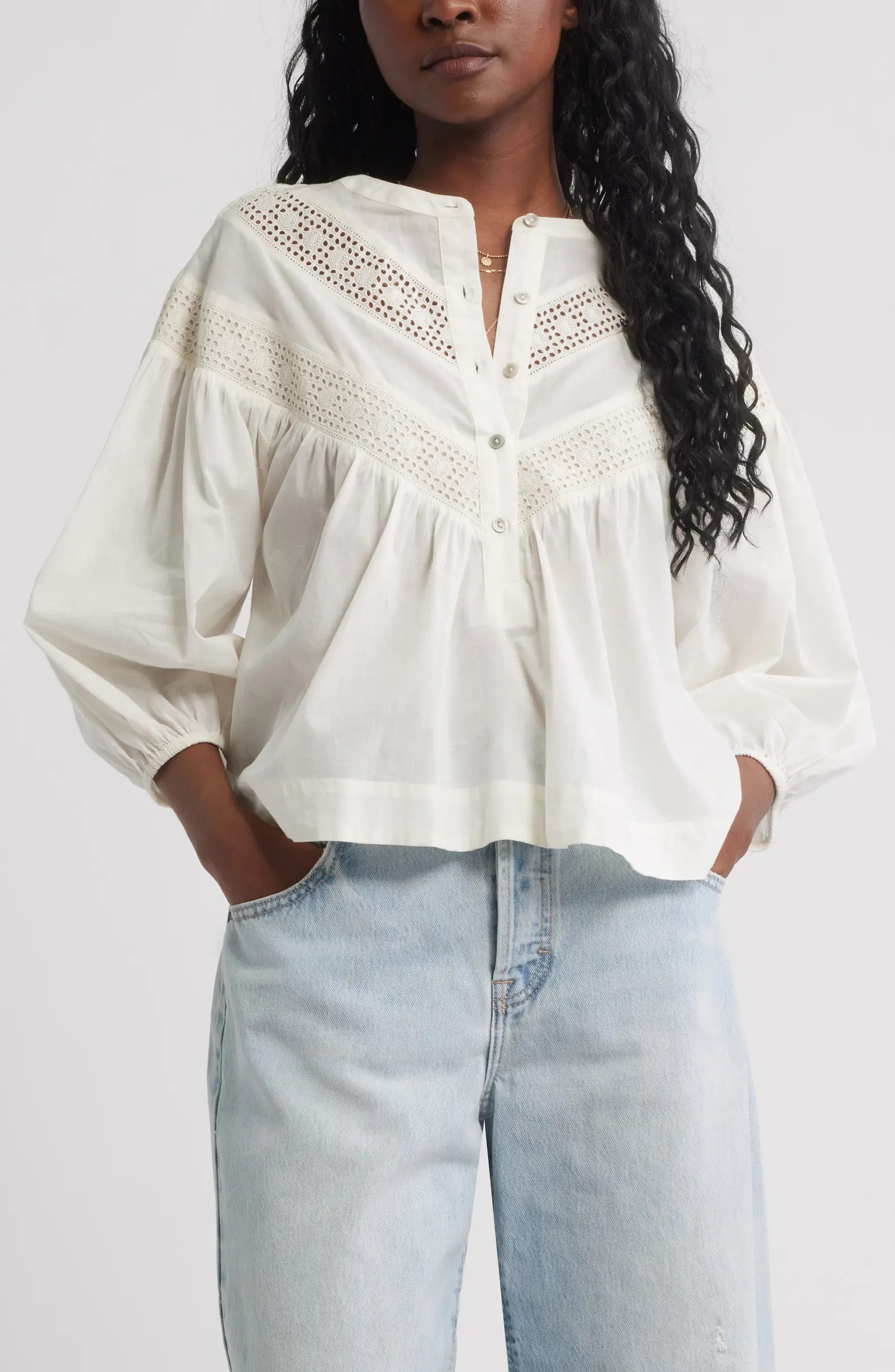 Lace Inset Woven Shirt | Nordstrom