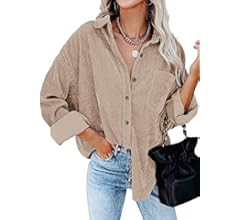 ANGGREK Womens Corduroy Shirt Oversized Button Down Blouse Long Sleeve Shacket Lapel Collar Shirt... | Amazon (US)