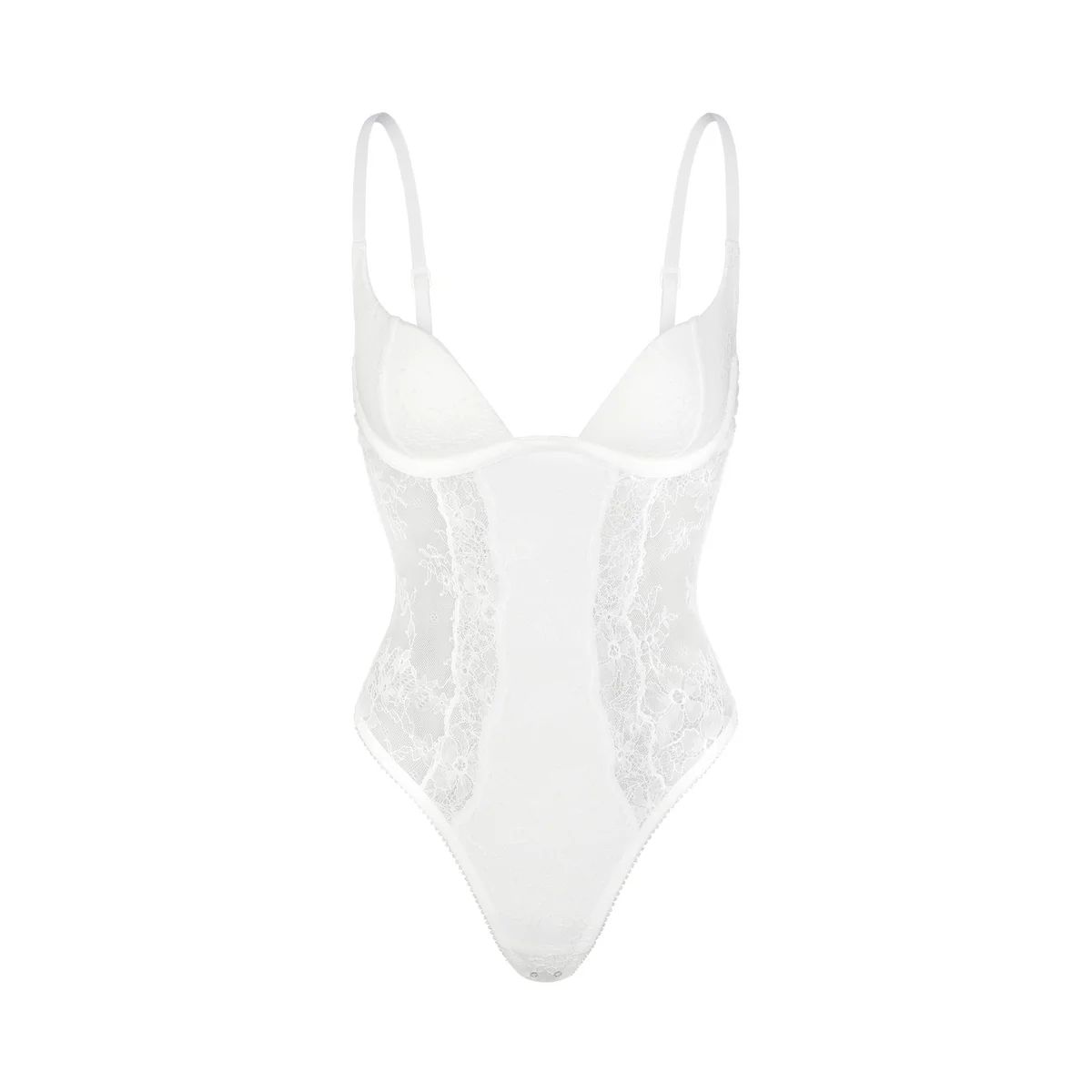 ULTRA FINE LACE LINED PLUNGE BODYSUIT | MARBLE | SKIMS (US)
