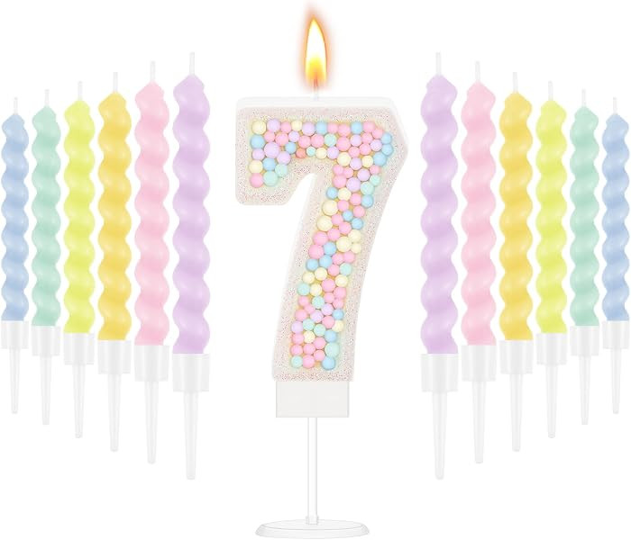 MTLEE Number 7 Birthday Candle with 12 Pcs Spiral Candles for Girls Macaron Pastel Rainbow Unicor... | Amazon (US)