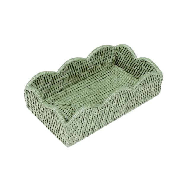 Scallop Rattan Guest Towel Holder - Green | Cailini Coastal