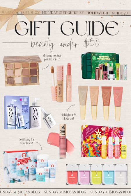 HOLIDAY GIFT GUIDE: Beauty Gifts under $50 🎁☃️ Here are our top recommended beauty gift ideas that any girl is guaranteed to love. 

From the best selling Tarte shape tape and juicy lip balm set to the Sol de Janeiro mist set, you can’t go wrong with these holiday beauty gifts for her!

#holidaygiftguide #beautygiftideas #sephorabeautygiftset skincare gift sets, makeup gift sets, Sephora holiday gifts, Sephora gift sets. Sephora sale, holiday beauty gift sets, Sephora beauty gift sets, Christmas gifts for teen girls, Tarte holiday gifts, Tarte gift ideas, first aid beauty gift set, Color wow hair, dibs beauty lip gloss, teen girl gift, tween girl gifts, gifts for her, gift guide for her, gifts for sister, gifts for girlfriend, gifts for daughter, teenage girl gifts, teen girl gift guide, Christmas gifts for college girl

#LTKGiftGuide #LTKHoliday #LTKSeasonal