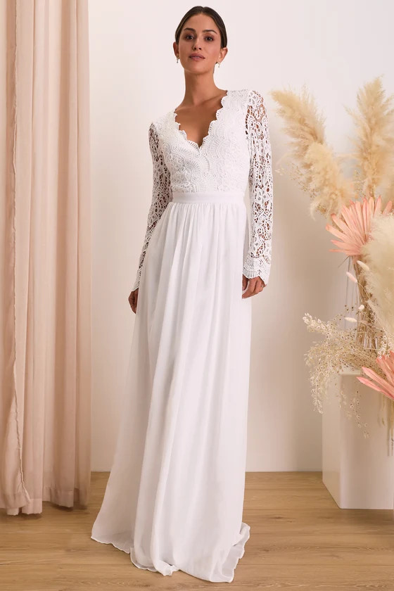 Awaken My Love White Long Sleeve Lace Maxi Dress | Lulus