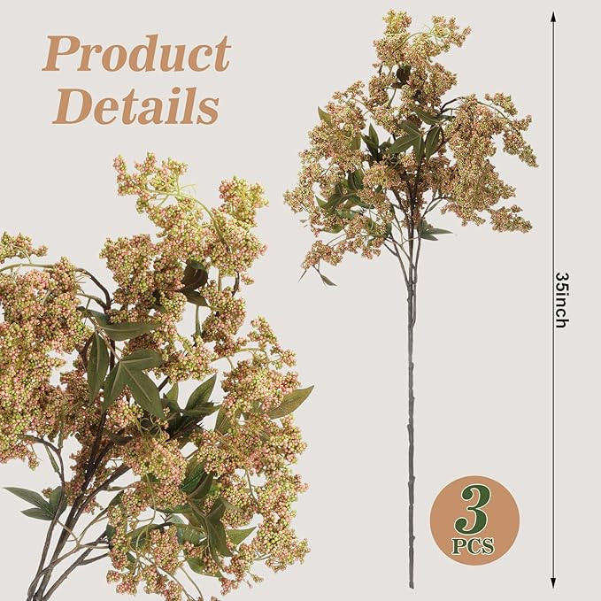 Zeyune 3 Pcs Artificial Green Berry Stem 35 Inch Spring Faux Flowers Picks Branches Fake Realisti... | Amazon (US)