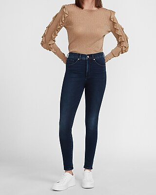 Metallic Ribbed Ruffle Sleeve Sweater | Express