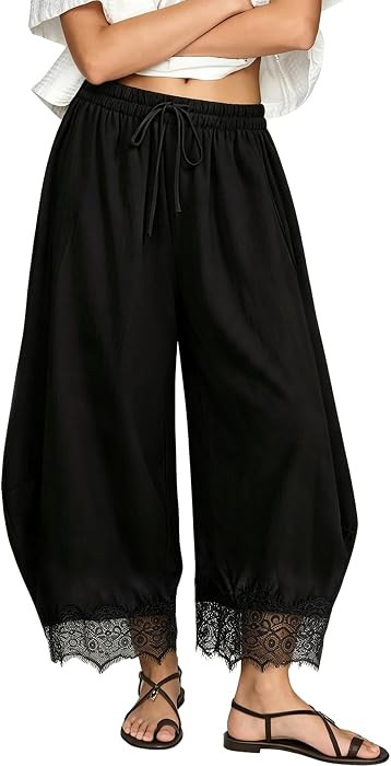 Boho Flowy Balloon Pant, Casual Loose Fit, Lightweight, Drawstring Elastic Waist, Beach Vacation ... | Amazon (US)