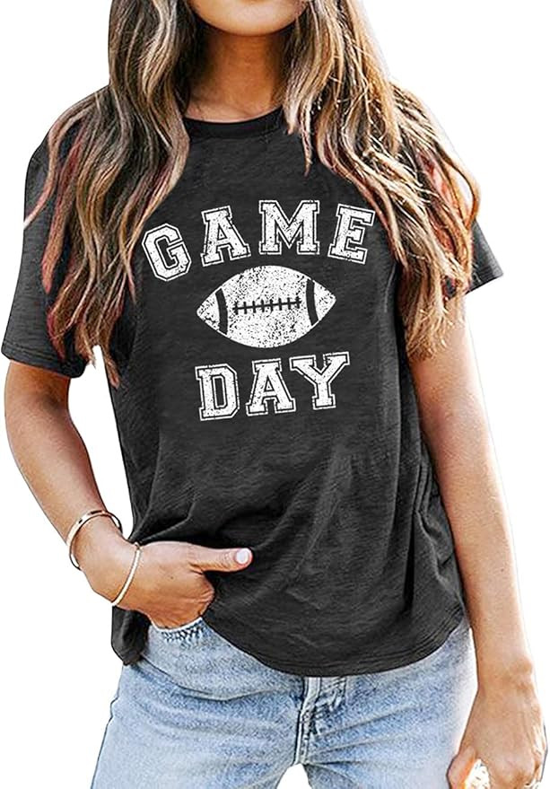 Game Day Football Tshirt Women Sunday Football Season Funny Graphic Tee Letter Print Short Sleeve... | Amazon (US)