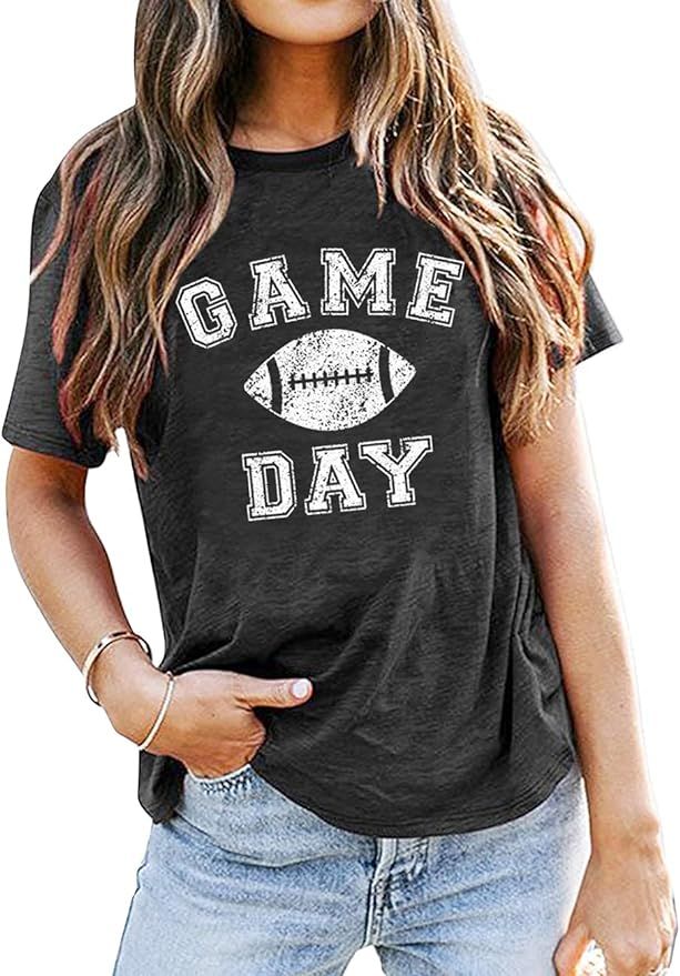 Game Day Football Tshirt Women Sunday Football Season Funny Graphic Tee Letter Print Short Sleeve... | Amazon (US)