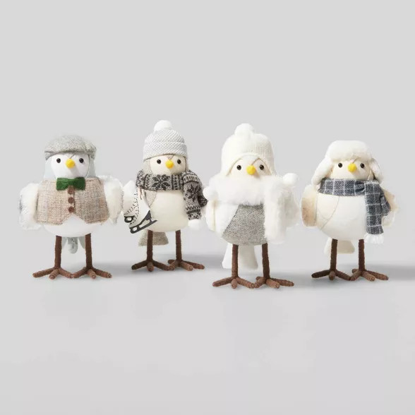 4pk Winter Birds Decorative Figurine Set Neutral - Wondershop™ | Target