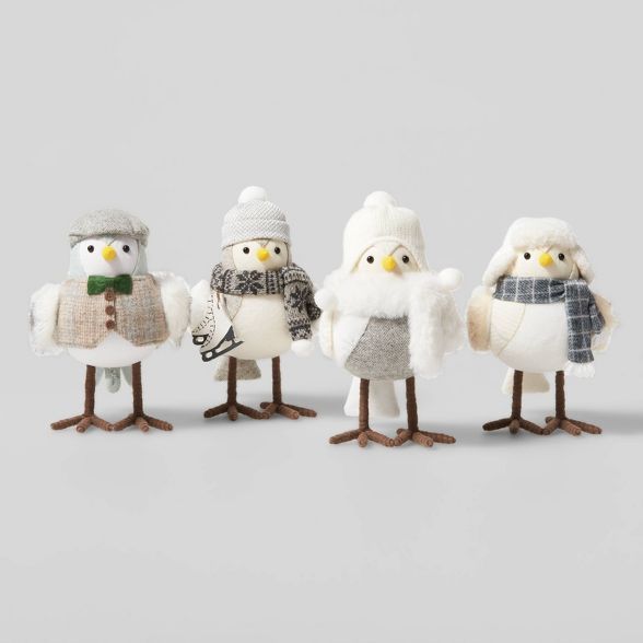4pk Winter Birds Decorative Figurine Set Neutral - Wondershop™ | Target